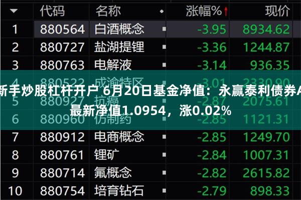 新手炒股杠杆开户 6月20日基金净值：永赢泰利债券A最新净值1.0954，涨0.02%